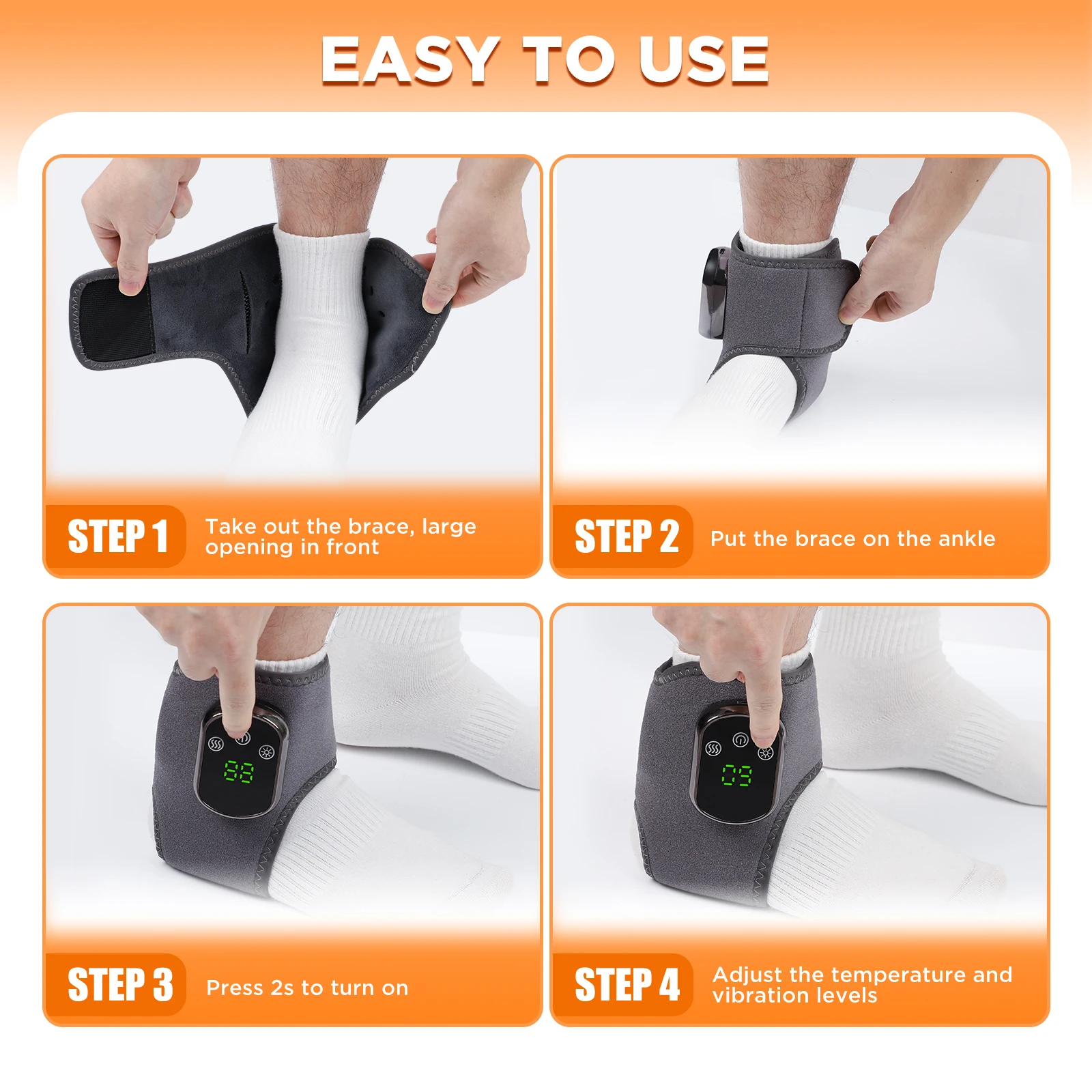 Heated Wrist & Foot Massager for Home Comfort Cordless Hand Wrist Wrap with 5 Heat & 3 Vibration Modes Ankle Massager Belt