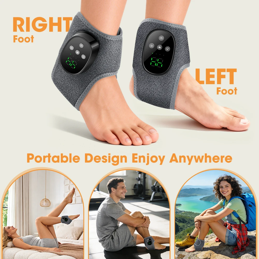 Heated Wrist & Foot Massager for Home Comfort Cordless Hand Wrist Wrap with 5 Heat & 3 Vibration Modes Ankle Massager Belt