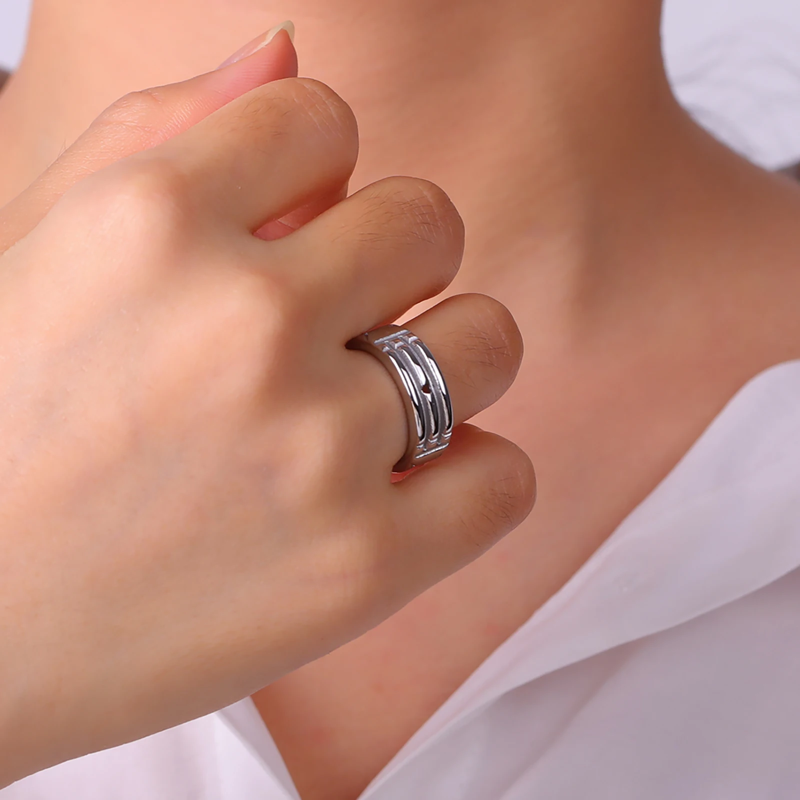 Skyrim Stainless Steel Atlantis Ring Men Women Fashion Minimalist Couple Rings Wedding Band Anniversary Jewelry Gift Wholesale