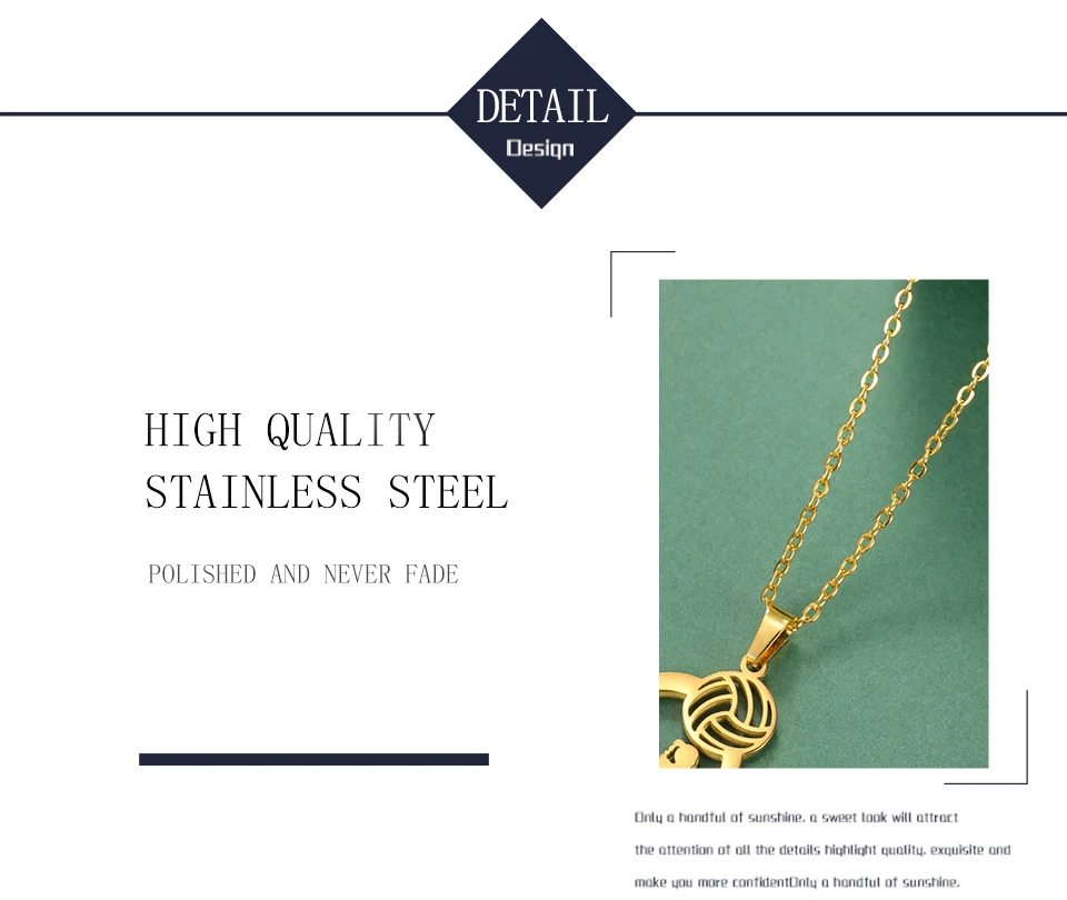 Unift Volleyball  in Heart Necklaces for Women Player Fan Stainless Steel Pendant Neck Chain Fashion Geometry Sport Jewelry