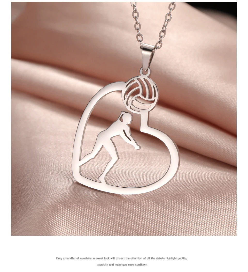 Unift Volleyball  in Heart Necklaces for Women Player Fan Stainless Steel Pendant Neck Chain Fashion Geometry Sport Jewelry