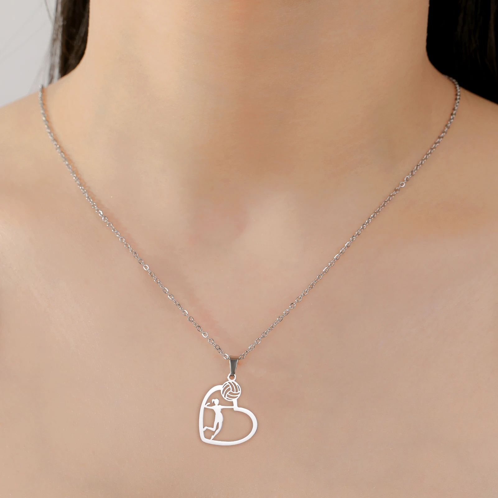 Unift Volleyball  in Heart Necklaces for Women Player Fan Stainless Steel Pendant Neck Chain Fashion Geometry Sport Jewelry