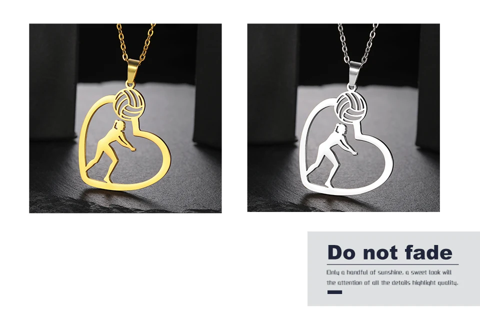 Unift Volleyball  in Heart Necklaces for Women Player Fan Stainless Steel Pendant Neck Chain Fashion Geometry Sport Jewelry