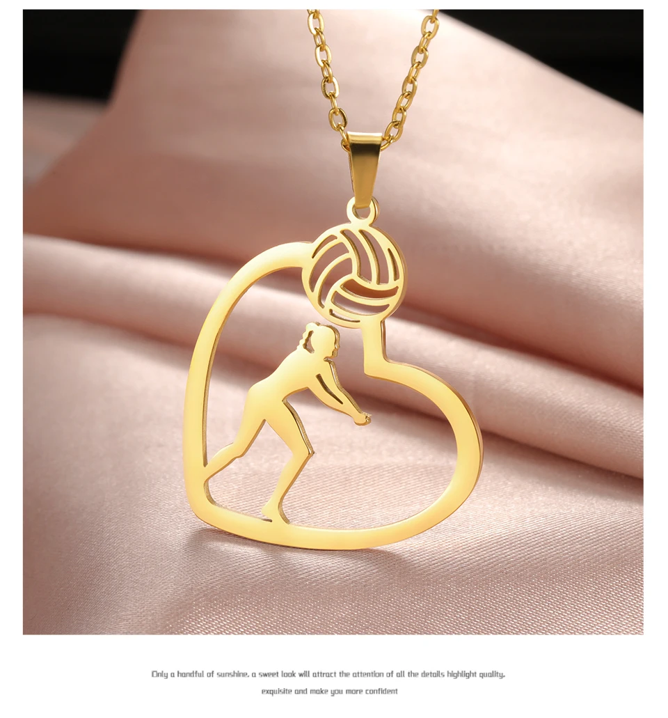 Unift Volleyball  in Heart Necklaces for Women Player Fan Stainless Steel Pendant Neck Chain Fashion Geometry Sport Jewelry