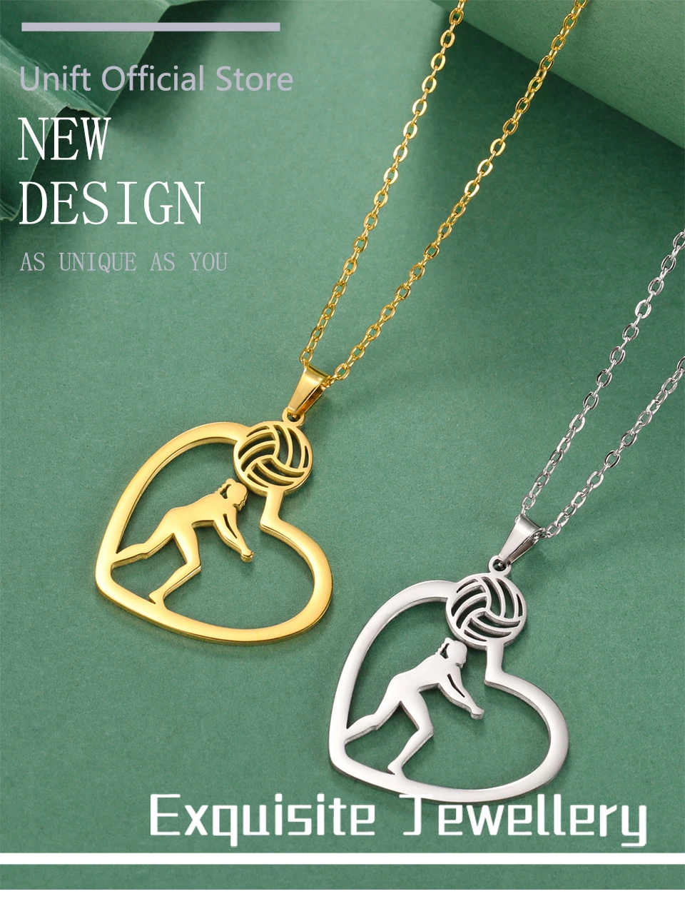 Unift Volleyball  in Heart Necklaces for Women Player Fan Stainless Steel Pendant Neck Chain Fashion Geometry Sport Jewelry