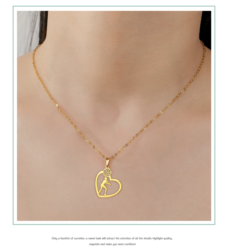Unift Volleyball  in Heart Necklaces for Women Player Fan Stainless Steel Pendant Neck Chain Fashion Geometry Sport Jewelry