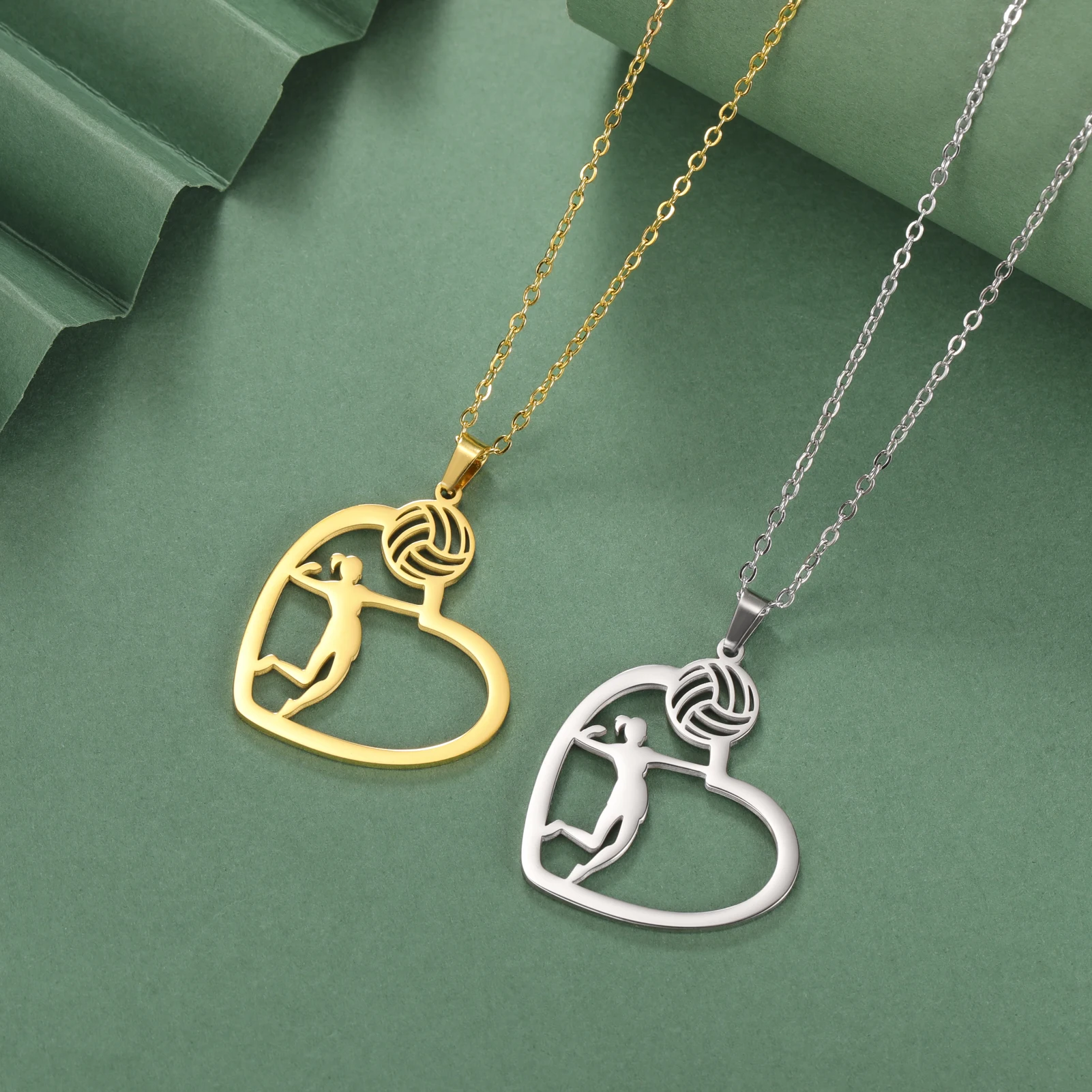 Unift Volleyball  in Heart Necklaces for Women Player Fan Stainless Steel Pendant Neck Chain Fashion Geometry Sport Jewelry