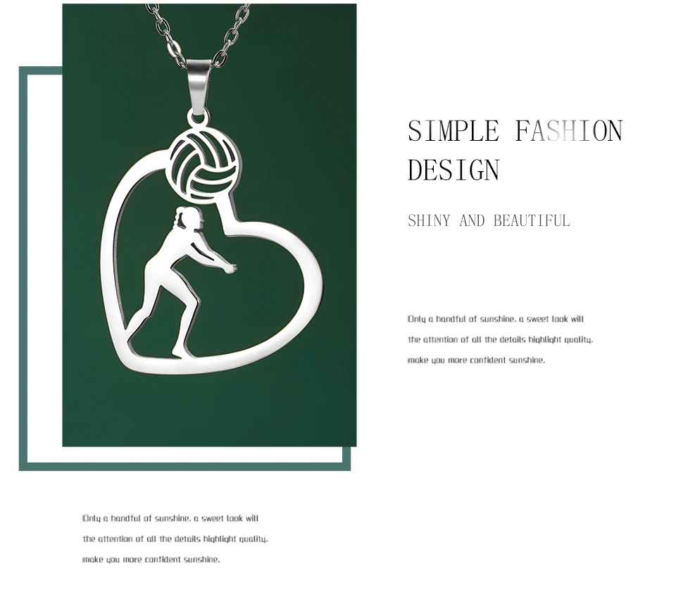 Unift Volleyball  in Heart Necklaces for Women Player Fan Stainless Steel Pendant Neck Chain Fashion Geometry Sport Jewelry