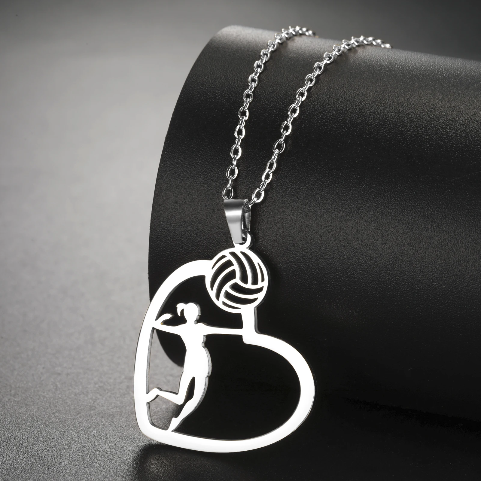 Unift Volleyball  in Heart Necklaces for Women Player Fan Stainless Steel Pendant Neck Chain Fashion Geometry Sport Jewelry