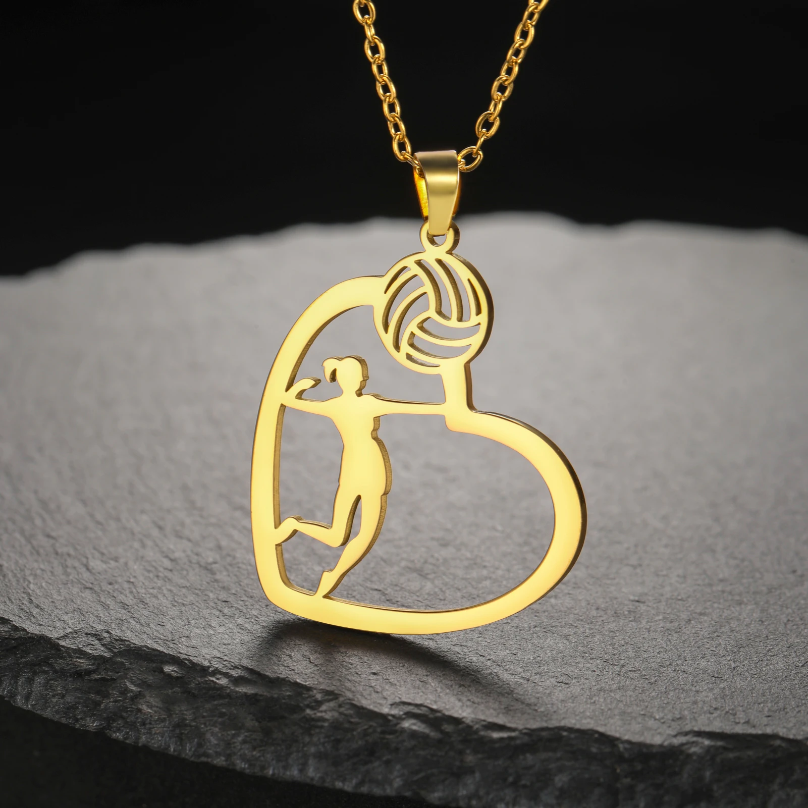 Unift Volleyball  in Heart Necklaces for Women Player Fan Stainless Steel Pendant Neck Chain Fashion Geometry Sport Jewelry