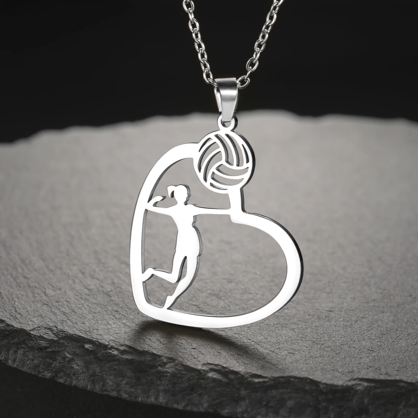 Unift Volleyball  in Heart Necklaces for Women Player Fan Stainless Steel Pendant Neck Chain Fashion Geometry Sport Jewelry
