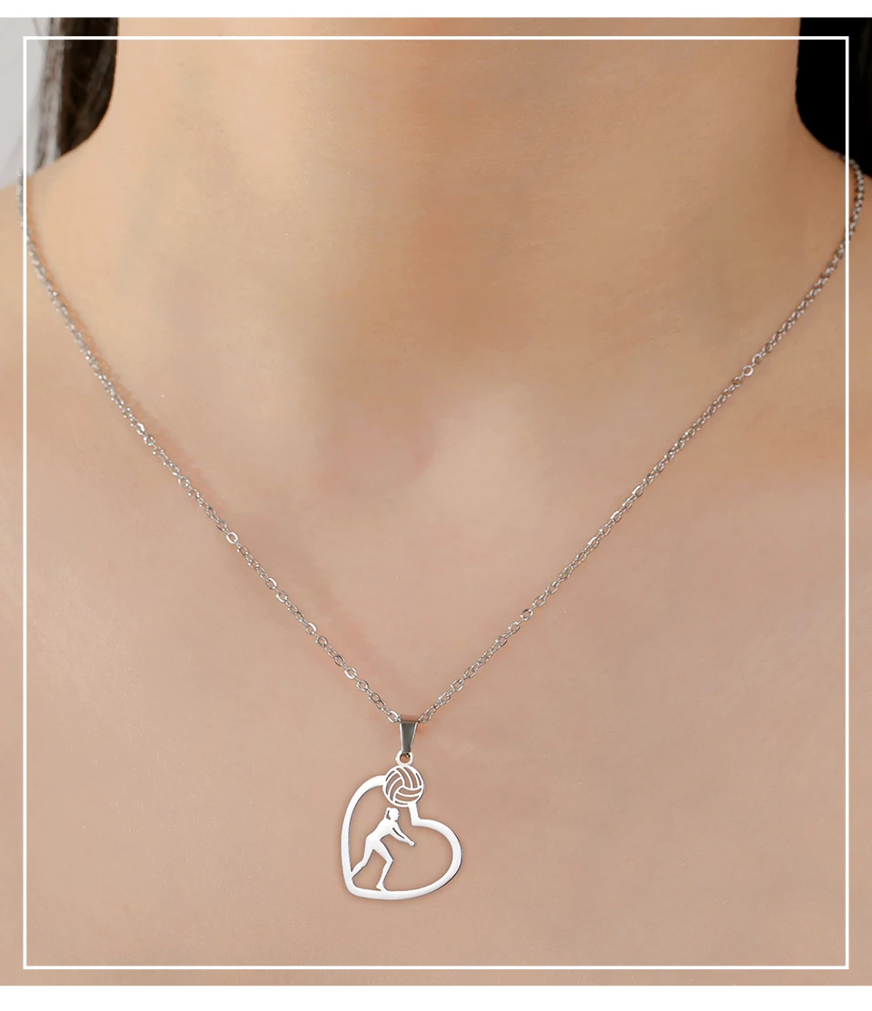 Unift Volleyball  in Heart Necklaces for Women Player Fan Stainless Steel Pendant Neck Chain Fashion Geometry Sport Jewelry
