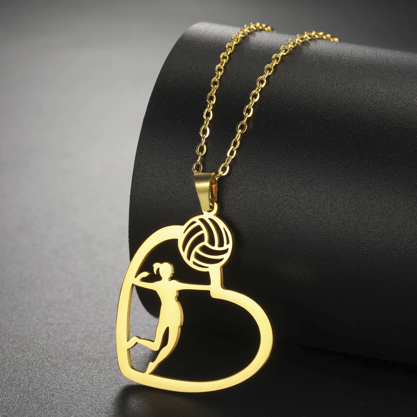 Unift Volleyball  in Heart Necklaces for Women Player Fan Stainless Steel Pendant Neck Chain Fashion Geometry Sport Jewelry