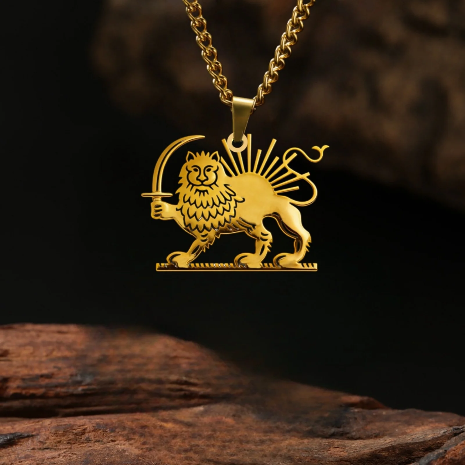 Persian Empire Lion & Sun Necklace Vintage Persia Royal Iran Lion Necklace Stainless Steel Historical Persian Symbol Necklace