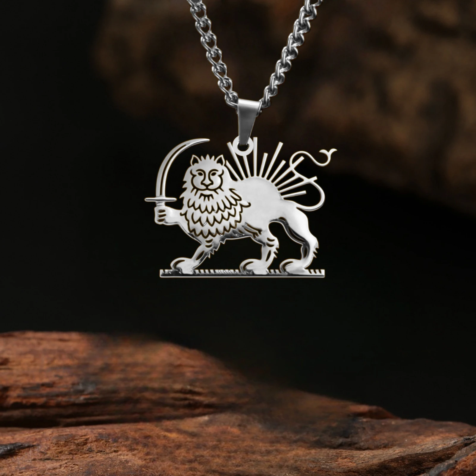 Persian Empire Lion & Sun Necklace Vintage Persia Royal Iran Lion Necklace Stainless Steel Historical Persian Symbol Necklace