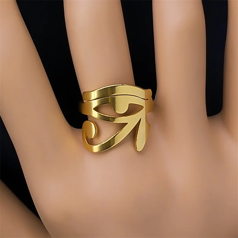 Ancient Egyptian Eye of Horus Ring for Men Women Stainless Steel Gold Color Lucky Amulet Finger Rings Hip Hop Jewelry anillos