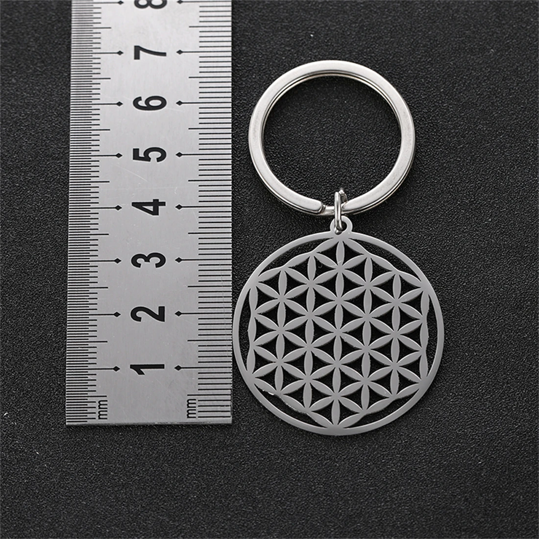 EUEAVAN Hollow Flower of Life Pendant Keychain Stainless Steel Religion Mandala Symbol Keyring Mystical Ancient Egyptian Jewelry