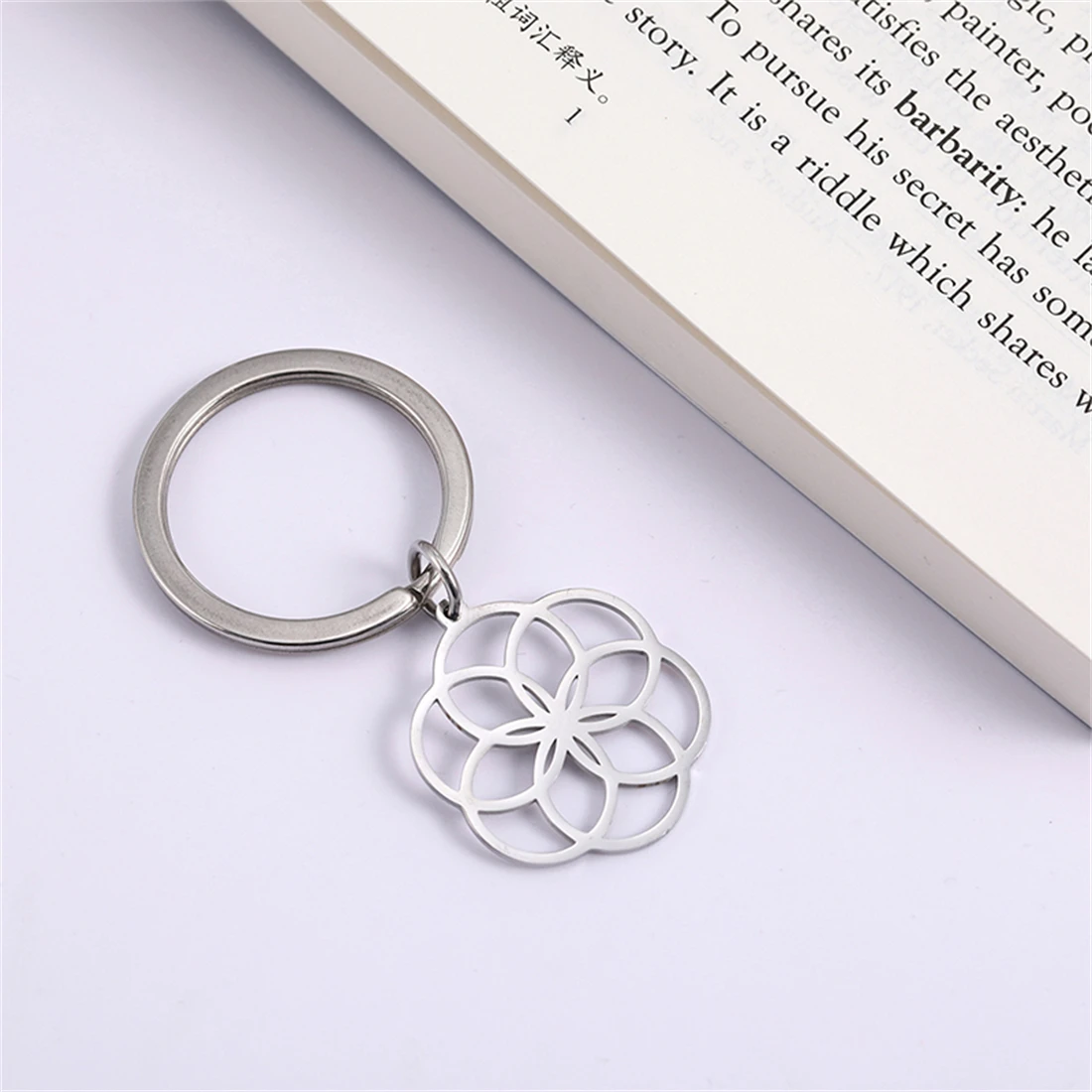 EUEAVAN Hollow Flower of Life Pendant Keychain Stainless Steel Religion Mandala Symbol Keyring Mystical Ancient Egyptian Jewelry