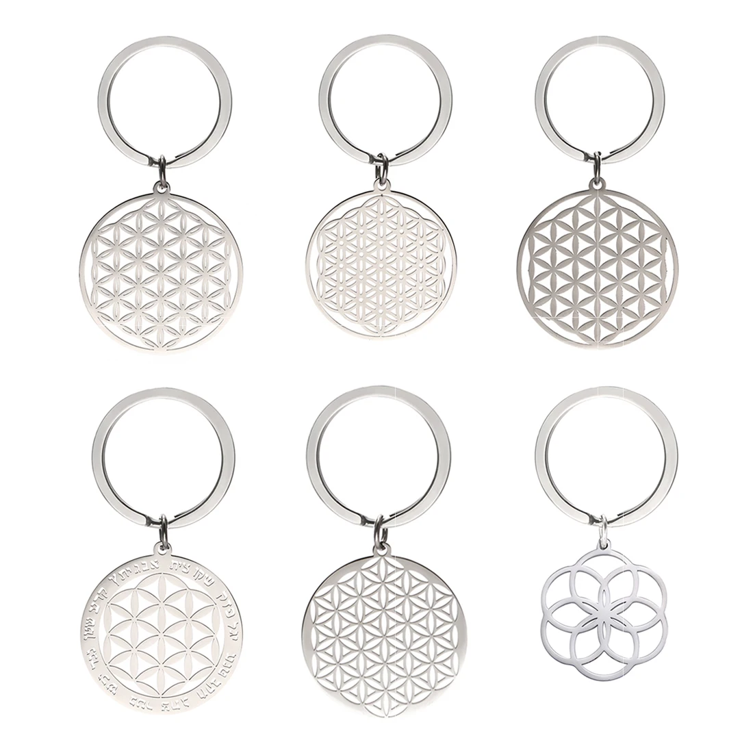 EUEAVAN Hollow Flower of Life Pendant Keychain Stainless Steel Religion Mandala Symbol Keyring Mystical Ancient Egyptian Jewelry