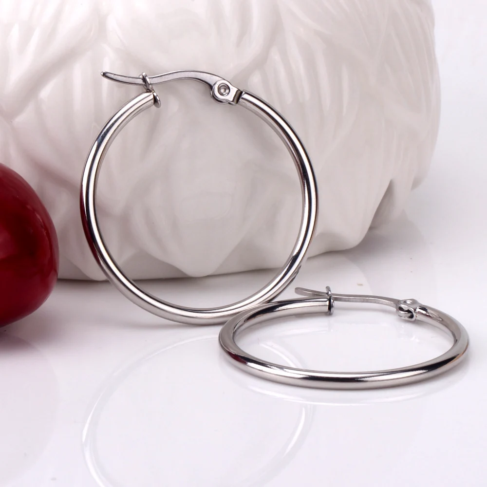 LUXUKISSKIDS серьги 10/20/30/35/45/50/70MM Large Hoop Earrings For Woman/Men Stainless Steel Wholesale Small Round Clips Jewelry