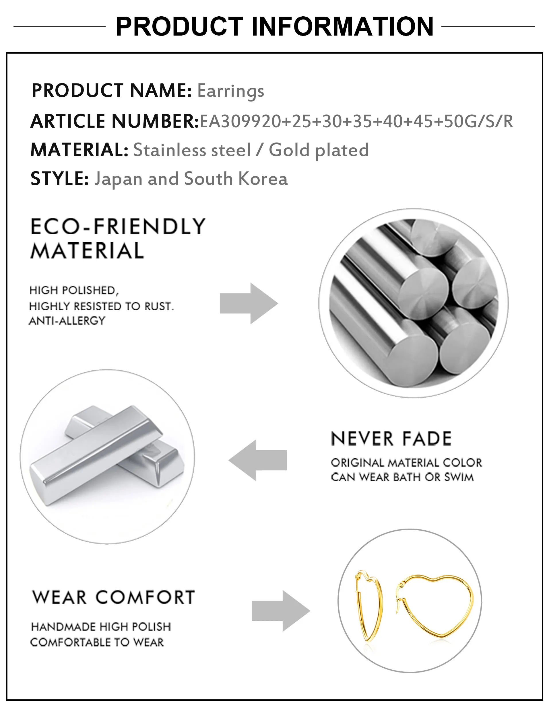 LUXUKISSKIDS серьги 10/20/30/35/45/50/70MM Large Hoop Earrings For Woman/Men Stainless Steel Wholesale Small Round Clips Jewelry