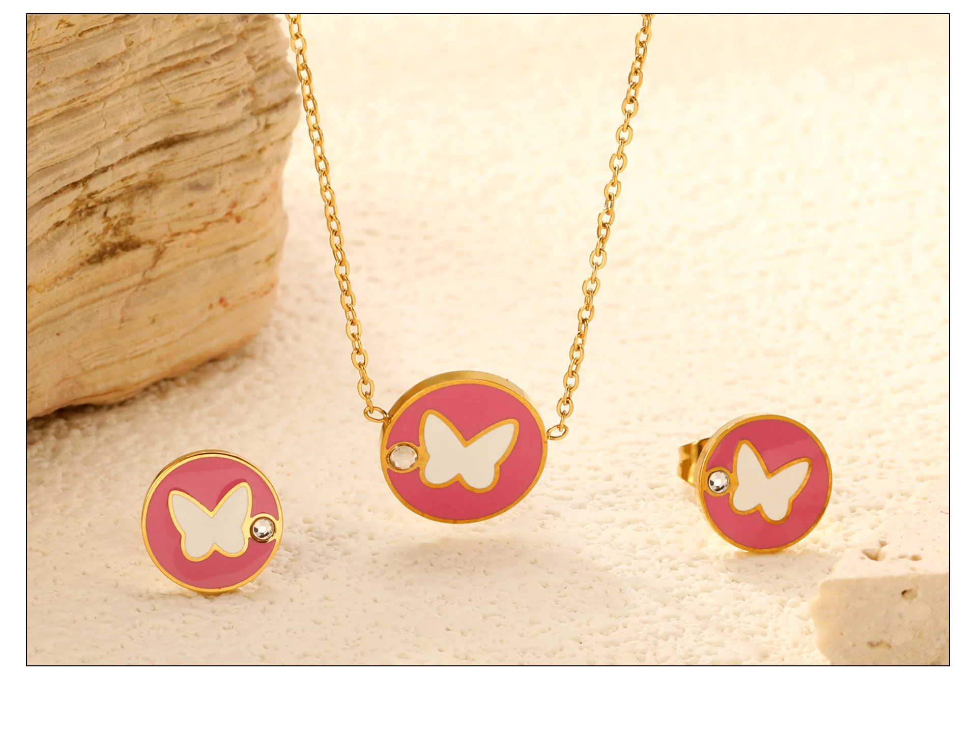 LUXUKISSKIDS Cute Girls Unicorn Sets of Necklace Pendant Earrings Stainless Steel Colorful Butterfly Jewelry Set Birthday Party