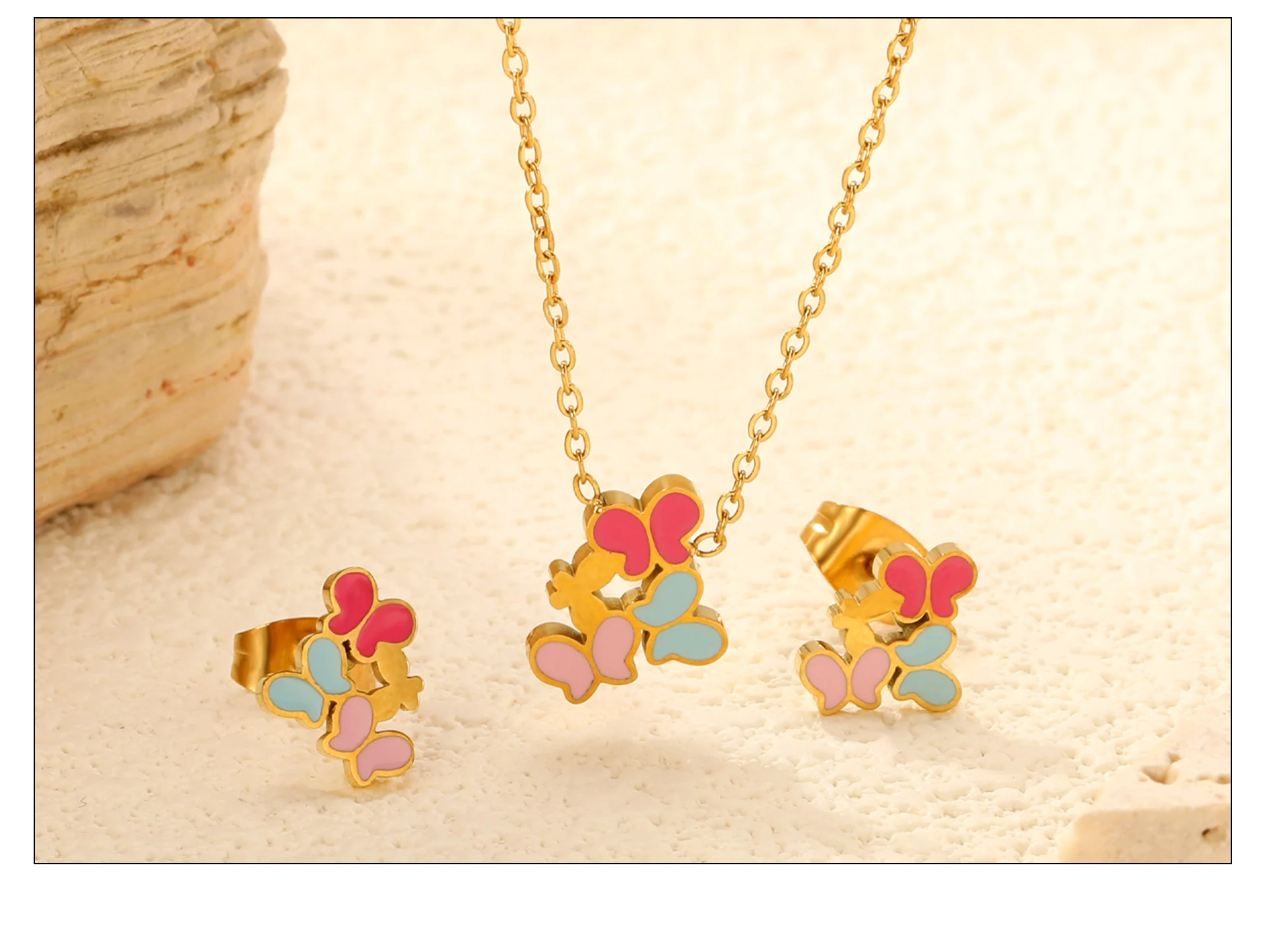LUXUKISSKIDS Cute Girls Unicorn Sets of Necklace Pendant Earrings Stainless Steel Colorful Butterfly Jewelry Set Birthday Party