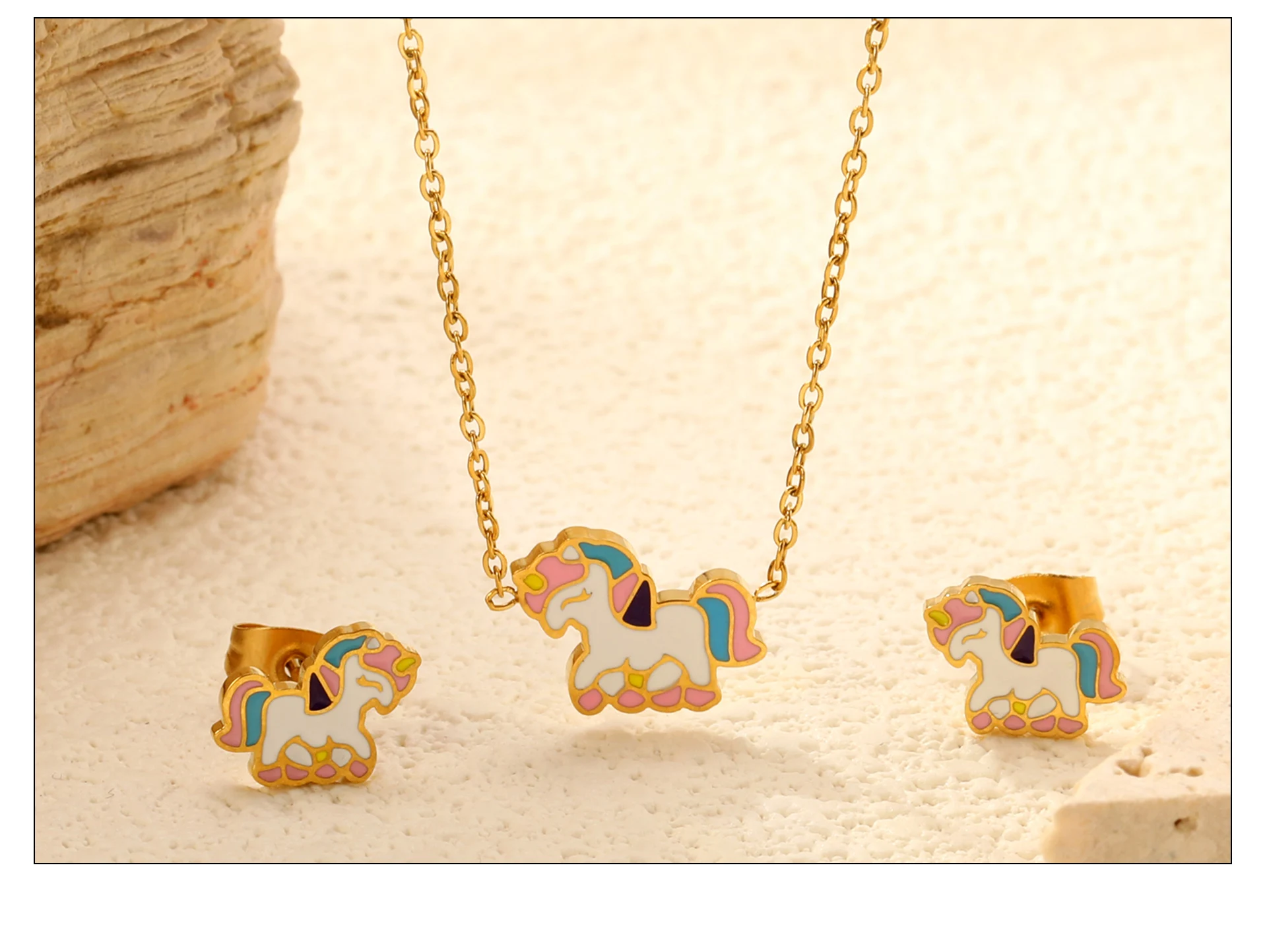 LUXUKISSKIDS Cute Girls Unicorn Sets of Necklace Pendant Earrings Stainless Steel Colorful Butterfly Jewelry Set Birthday Party