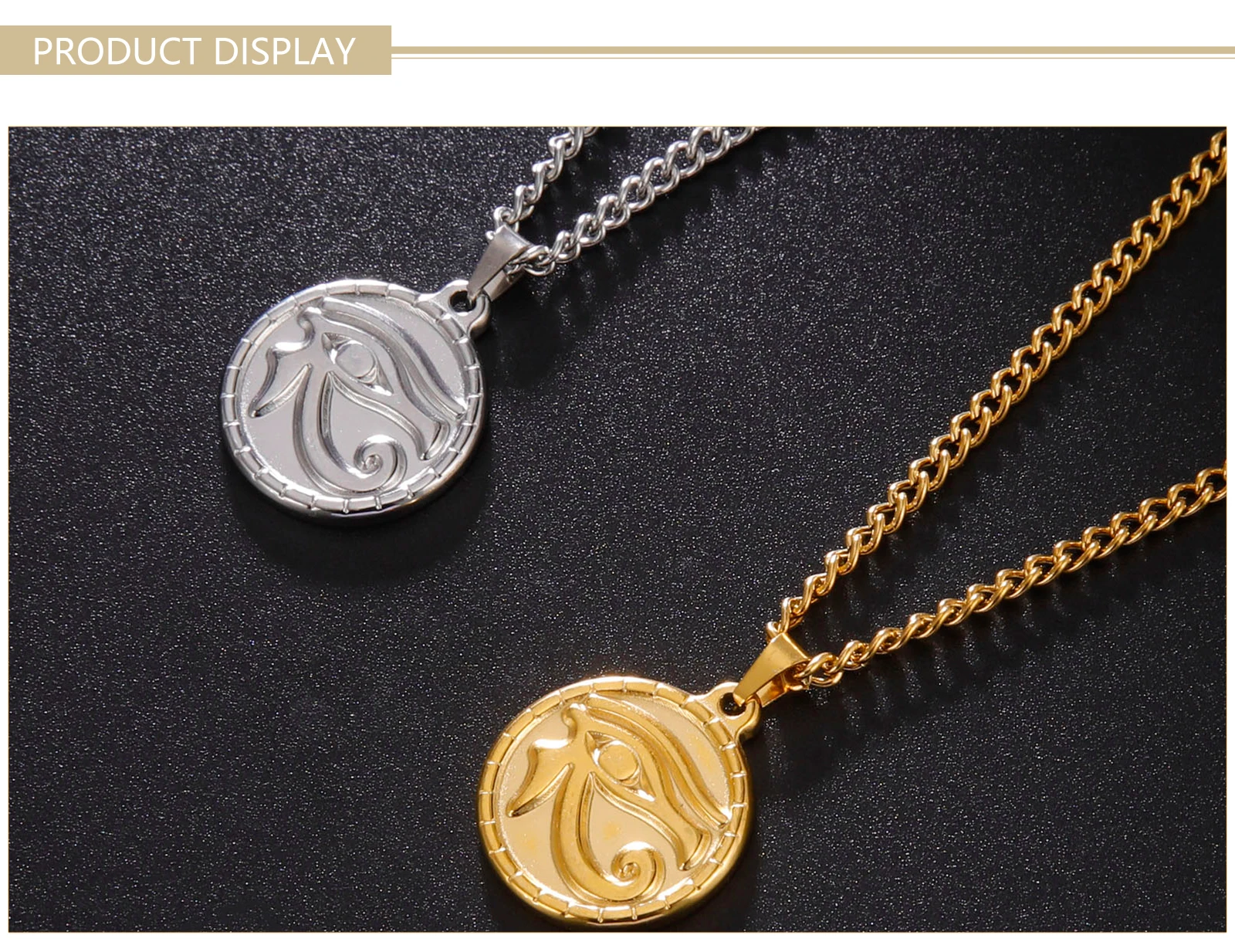 Skyrim The Eye Of Horus Ra Udjat Pendant Necklace Women Stainless Steel Gold Color Thick Chain Ancient Egypt Amulet Jewelry Gift