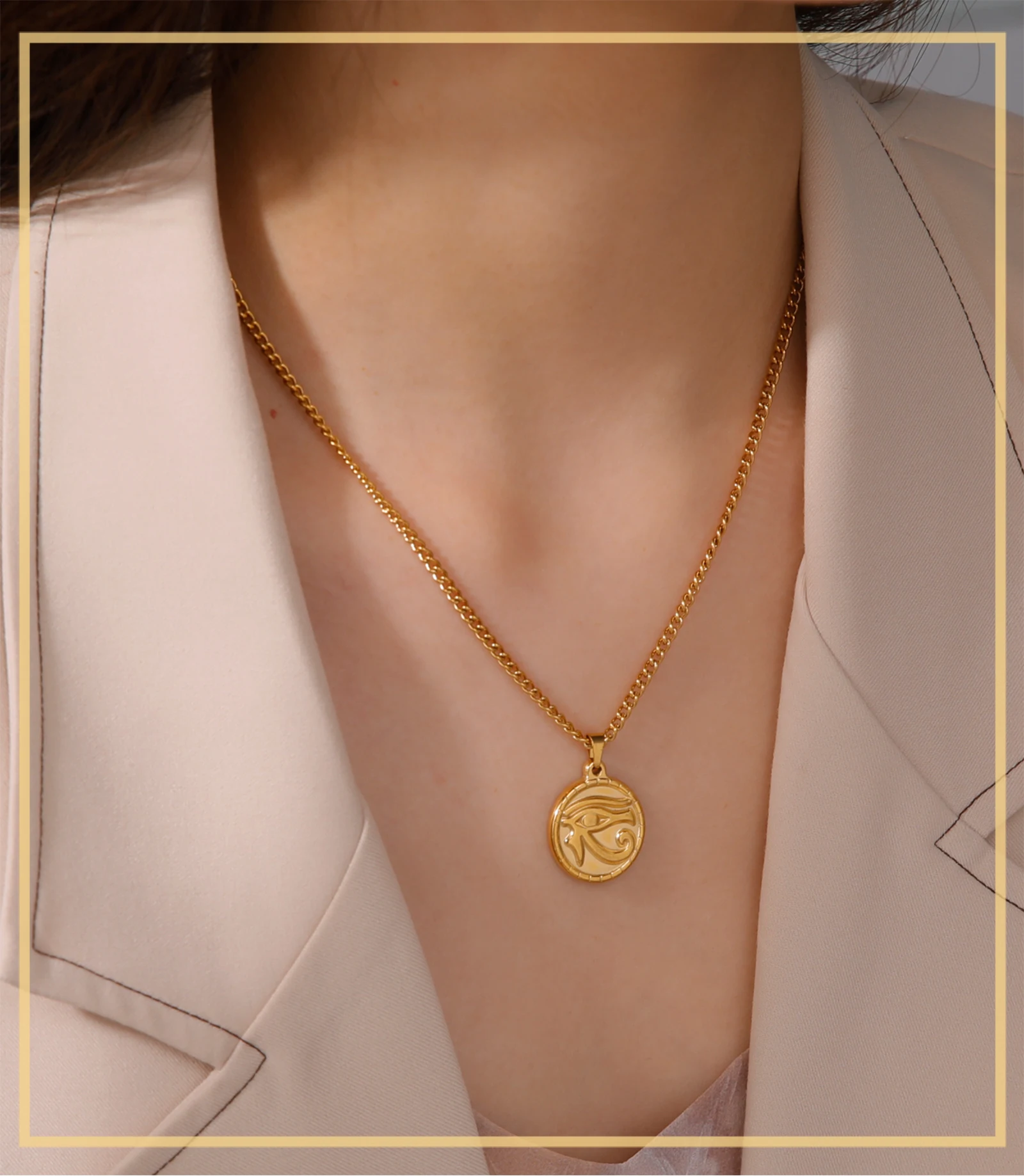 Skyrim The Eye Of Horus Ra Udjat Pendant Necklace Women Stainless Steel Gold Color Thick Chain Ancient Egypt Amulet Jewelry Gift