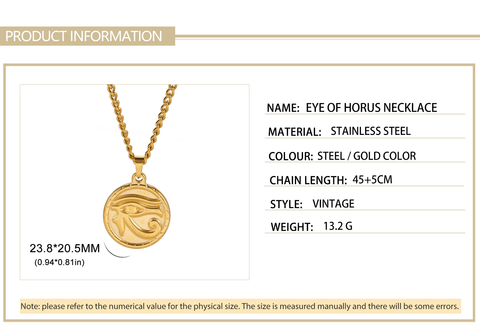 Skyrim The Eye Of Horus Ra Udjat Pendant Necklace Women Stainless Steel Gold Color Thick Chain Ancient Egypt Amulet Jewelry Gift