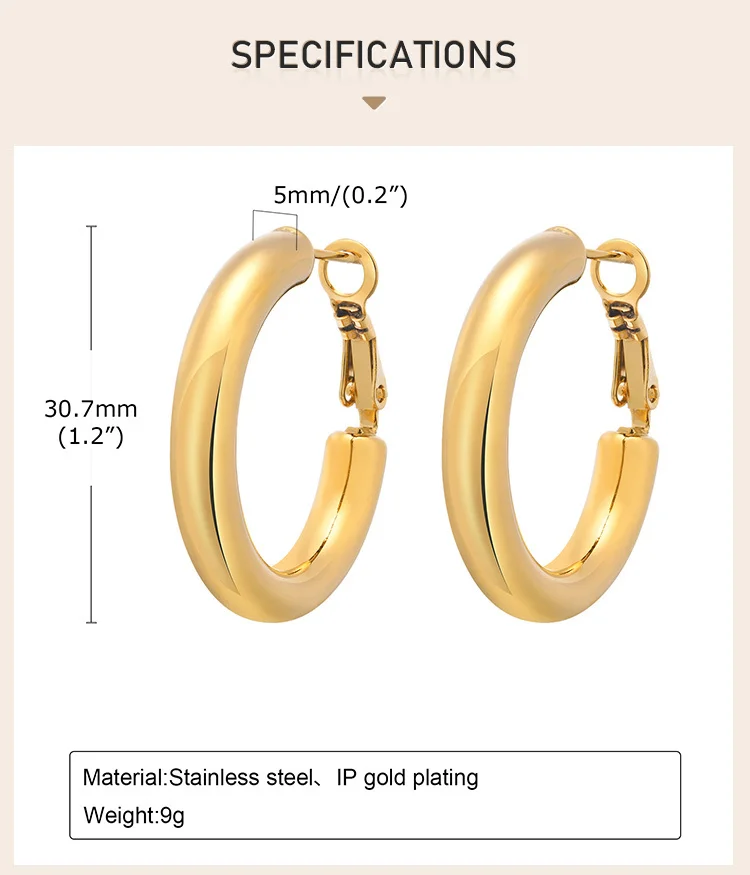 Circle Hoop Earrings for Women, Classic Stainless Steel 18k Gold Plated Minimalist Chunky Jewelry Hypoallergenic 30/40/50/60mm