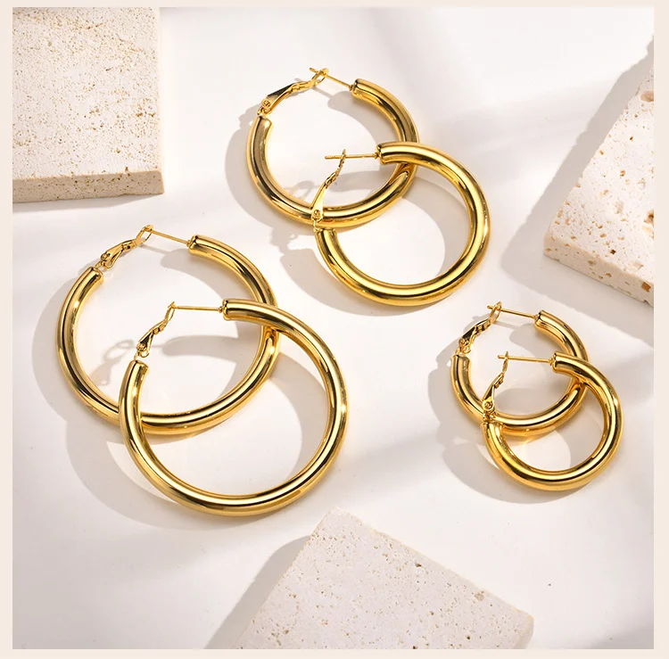 Circle Hoop Earrings for Women, Classic Stainless Steel 18k Gold Plated Minimalist Chunky Jewelry Hypoallergenic 30/40/50/60mm