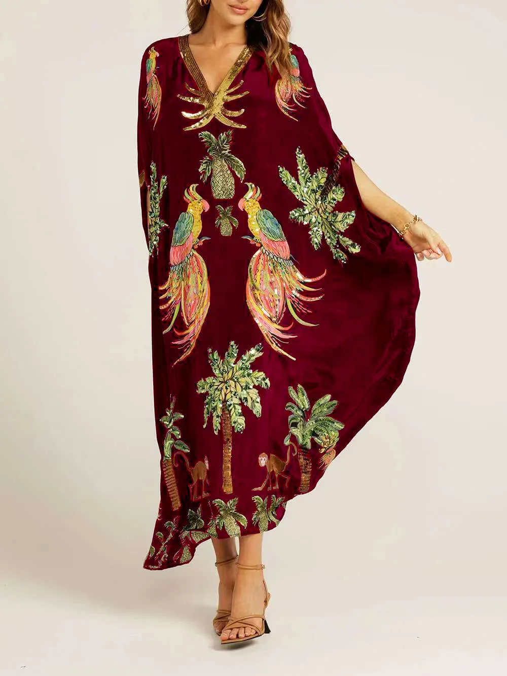 Women Bohemian Maxi Dresses 2026 Summer Loose V-neck Fashion Sexy Hipster Elegant Retro Printed Female Casual Long Robe Vestidos
