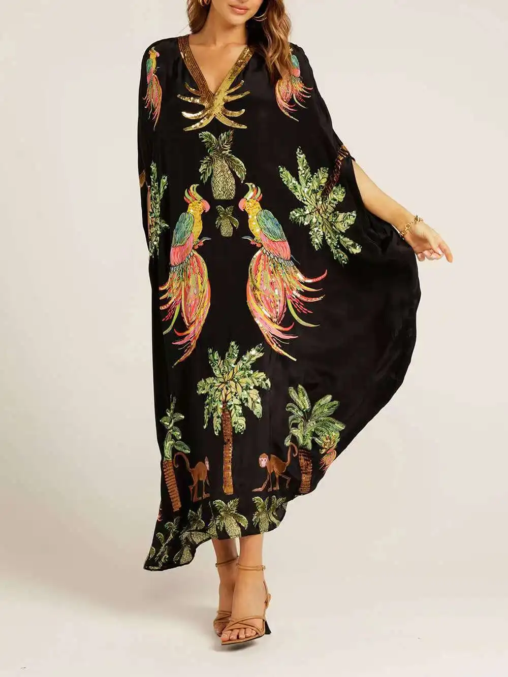 Women Bohemian Maxi Dresses 2026 Summer Loose V-neck Fashion Sexy Hipster Elegant Retro Printed Female Casual Long Robe Vestidos
