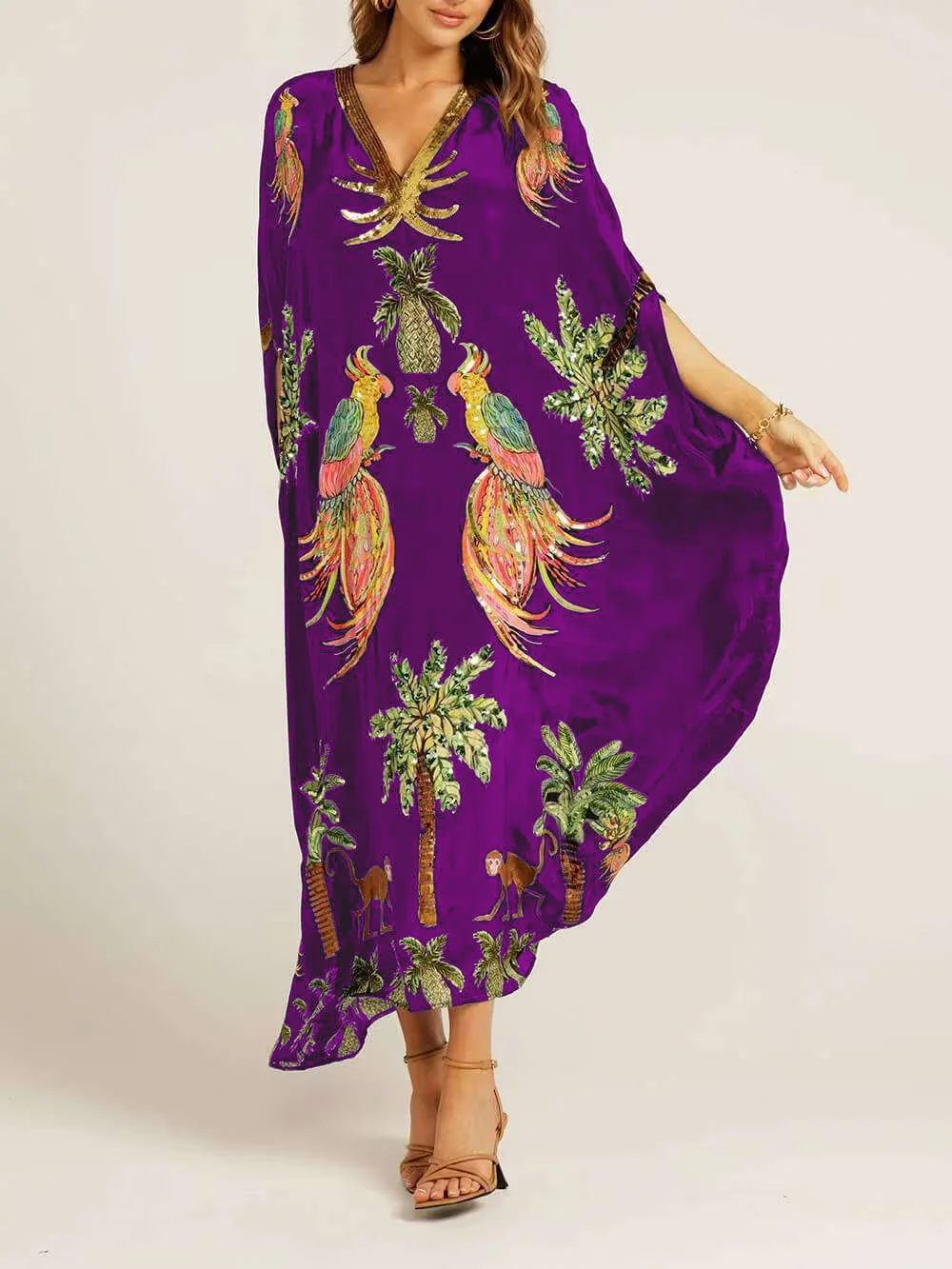 Women Bohemian Maxi Dresses 2026 Summer Loose V-neck Fashion Sexy Hipster Elegant Retro Printed Female Casual Long Robe Vestidos