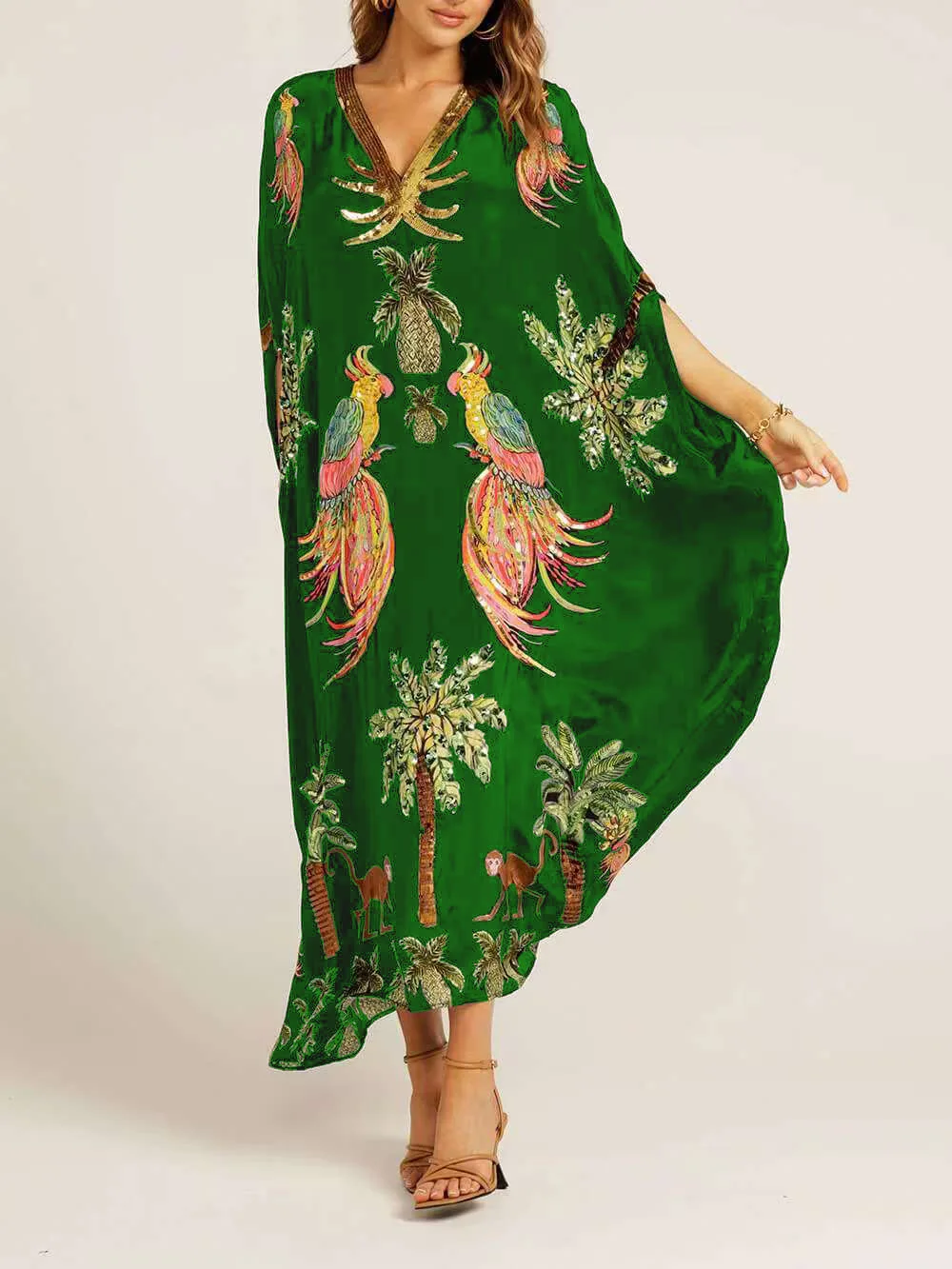 Women Bohemian Maxi Dresses 2026 Summer Loose V-neck Fashion Sexy Hipster Elegant Retro Printed Female Casual Long Robe Vestidos