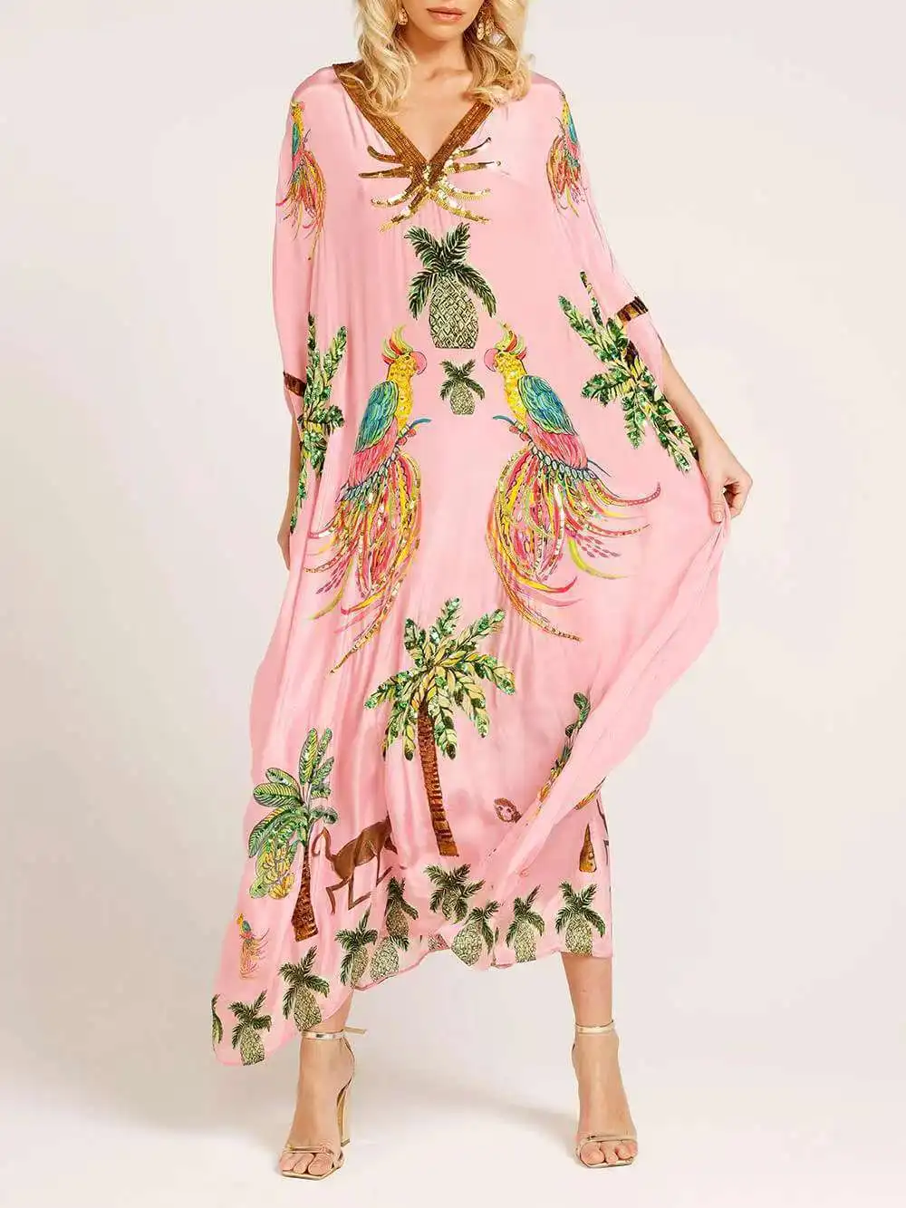 Women Bohemian Maxi Dresses 2026 Summer Loose V-neck Fashion Sexy Hipster Elegant Retro Printed Female Casual Long Robe Vestidos