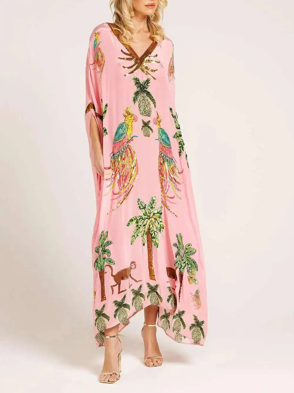 Women Bohemian Maxi Dresses 2026 Summer Loose V-neck Fashion Sexy Hipster Elegant Retro Printed Female Casual Long Robe Vestidos