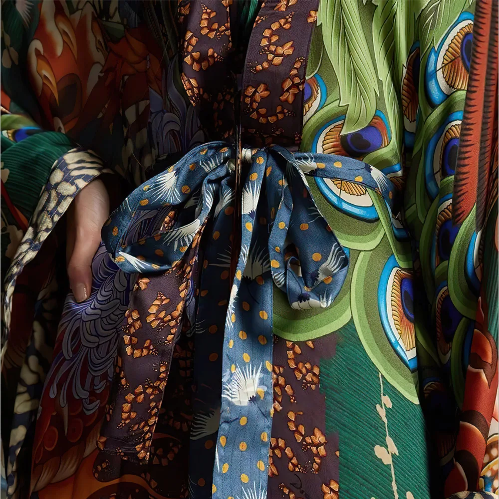 New Big Size Kimono Women Luxury Print Beachwear Cover Up Holiday Tunic Dress Bohemian Style Batwing Sleeve Maxi Dresses