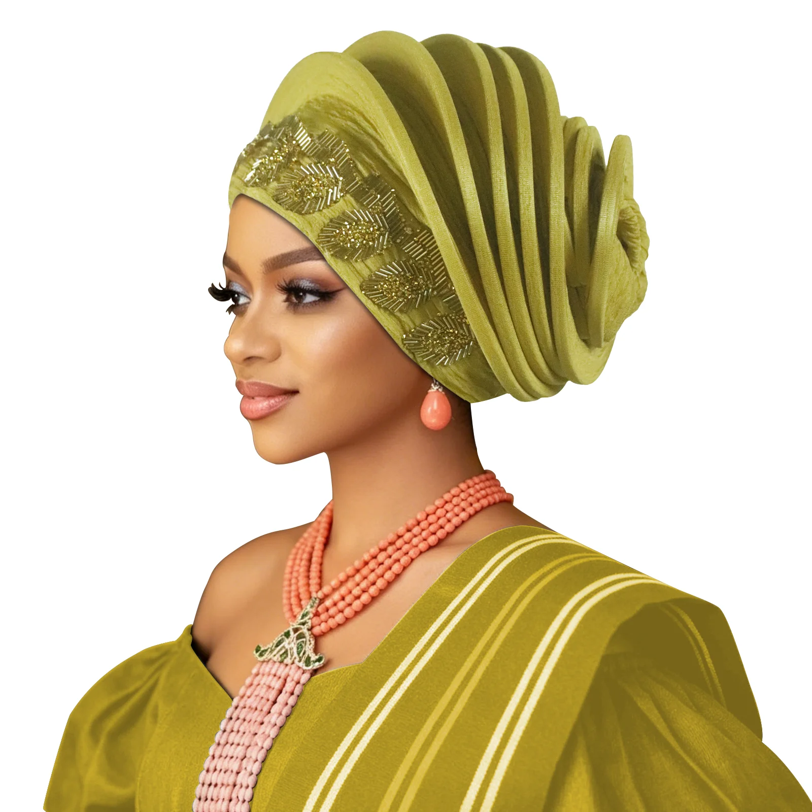 Already Made African Headtie Turban Cap Lady Head Wraps Nigerian Diamond Wedding Auto Gele Party Headgear Headpiece Hat Outfits