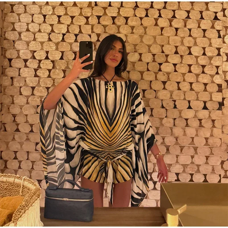 Sexy Leopard Chiffon Women's Mini Dress Urban Batwing Sleeve High Waist Female Dresses 2026 Spring Summer Lady Beach Robe New