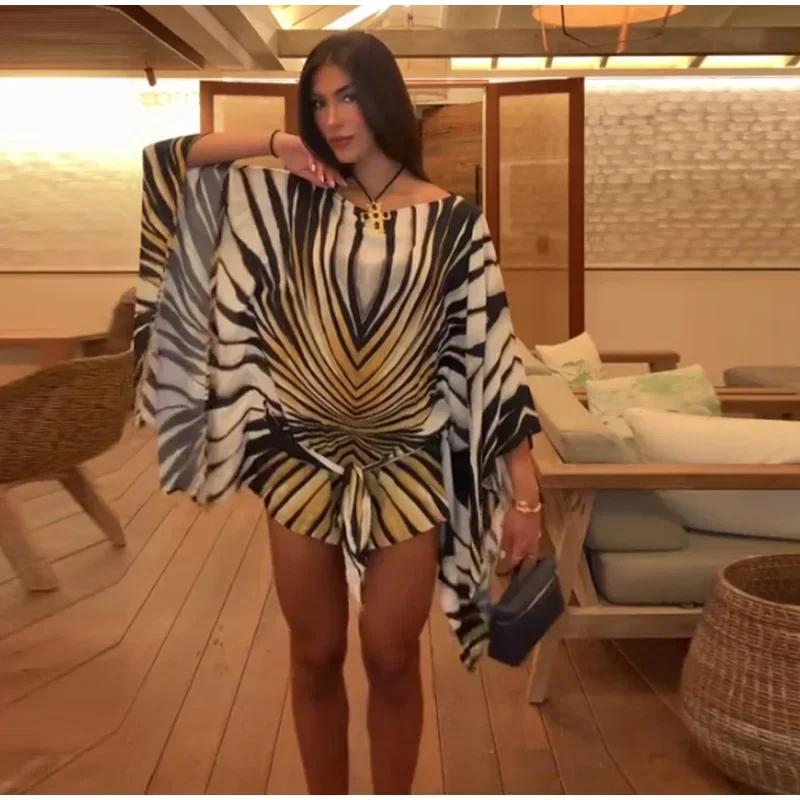 Sexy Leopard Chiffon Women's Mini Dress Urban Batwing Sleeve High Waist Female Dresses 2026 Spring Summer Lady Beach Robe New