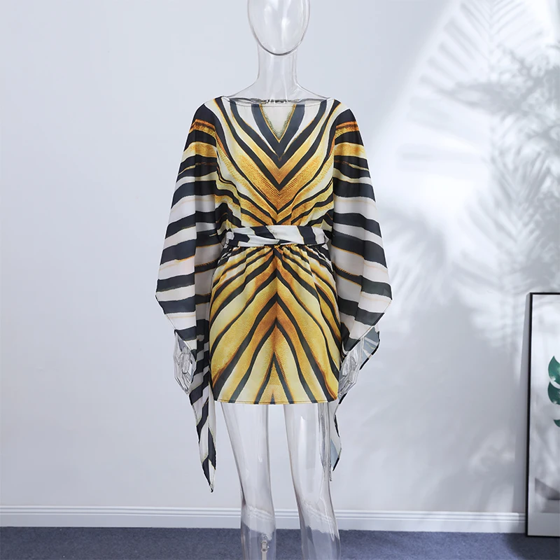 Sexy Leopard Chiffon Women's Mini Dress Urban Batwing Sleeve High Waist Female Dresses 2026 Spring Summer Lady Beach Robe New