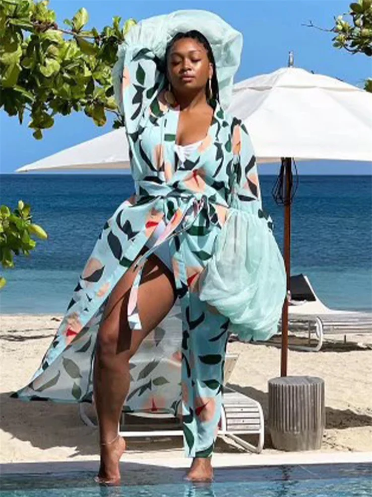 Wmstar Ponchos Women Wholesale Women's Clothing Cardigan Beach Vacation Sun Protection Shirt Printed Smock Coat Summer Fall