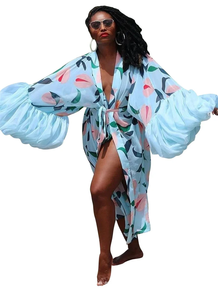 Wmstar Ponchos Women Wholesale Women's Clothing Cardigan Beach Vacation Sun Protection Shirt Printed Smock Coat Summer Fall