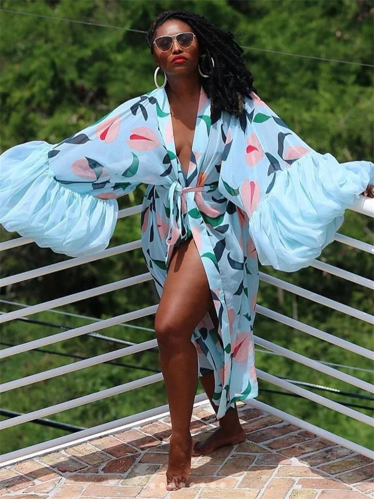Wmstar Ponchos Women Wholesale Women's Clothing Cardigan Beach Vacation Sun Protection Shirt Printed Smock Coat Summer Fall