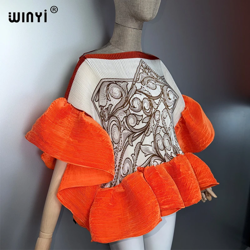 WINYI Summer Clothes Africa Pleated Elastic Casual Top Kawaii Jacket Beach Cover Up Women's T-Shirts Evening Dress