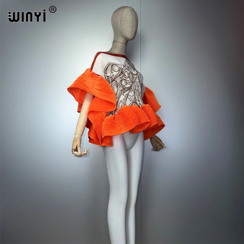 WINYI Summer Clothes Africa Pleated Elastic Casual Top Kawaii Jacket Beach Cover Up Women's T-Shirts Evening Dress