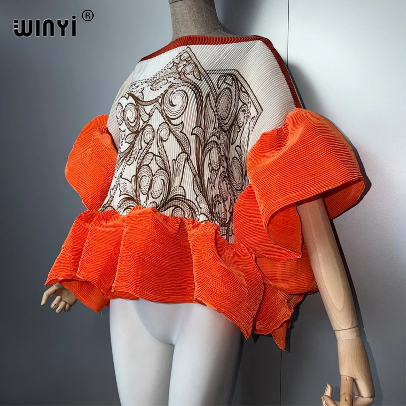 WINYI Summer Clothes Africa Pleated Elastic Casual Top Kawaii Jacket Beach Cover Up Women's T-Shirts Evening Dress